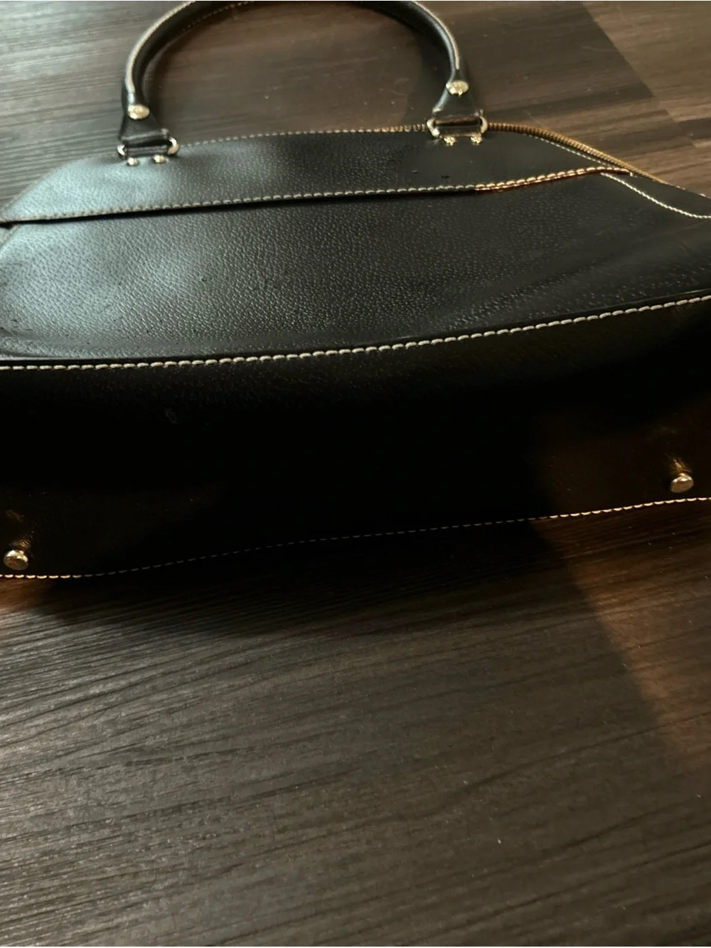 kate spade black leather dome satchel with gold hardware